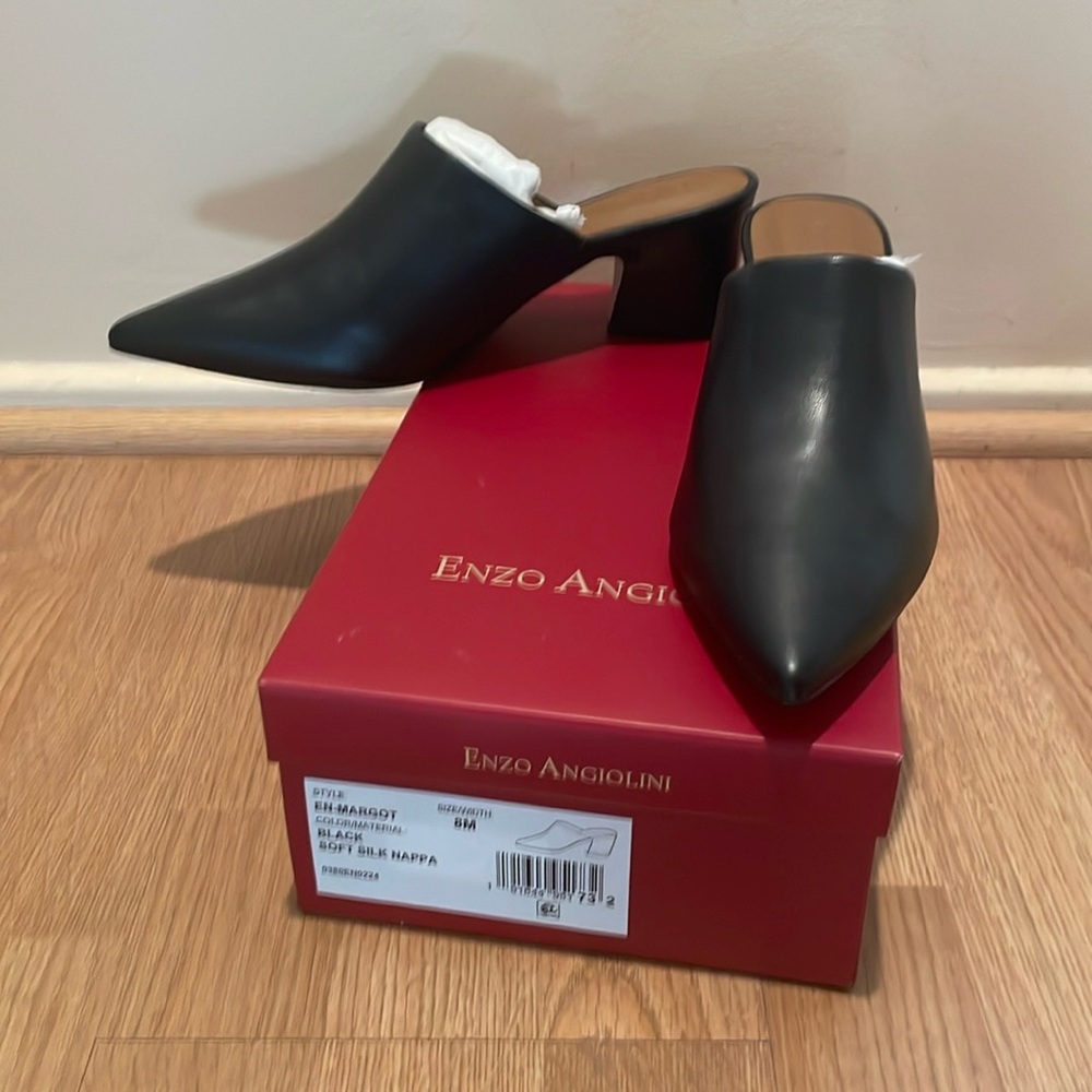 NEW Enzo Angioloni Black Leather Margot Mule Size 8
